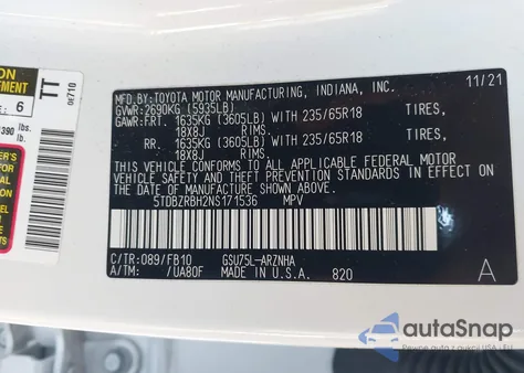 2022 Toyota Highlander Le from USA, damaged, VIN 5TDBZRBH2NS171536